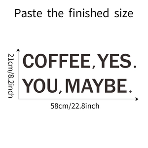 Detail view of coffee wall sticker showing 58x21cm dimensions on a white background