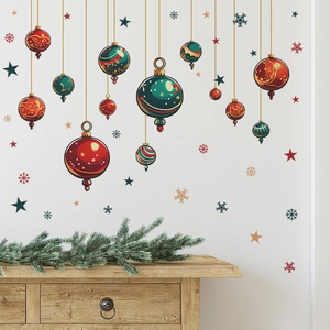 Christmas Wall Stickers PVC Snowflake Star Ornaments Hanging Ball For Bedroom Living Room Festive Home Decor Wall Decals