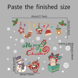 Detailed size guide for Christmas snowman and Santa Claus window stickers set