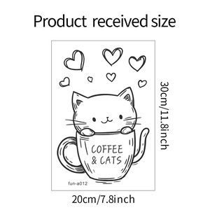 Guida alle dimensioni del wall sticker gatto e caffè con misure 20cm per 30cm