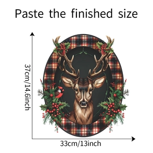 Detailed size guide for Christmas deer wall sticker showing 37cm height and 33cm width