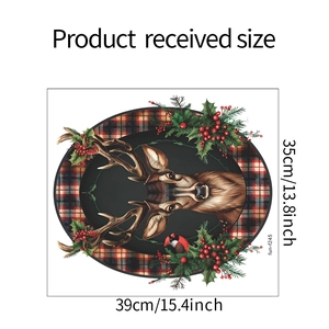 Detailed dimensions of Christmas wall decal featuring a reindeer and red berries