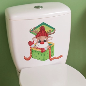 Christmas reindeer in green gift box cartoon sticker for home bathroom decoration