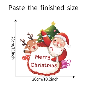 Detail view of Cartoon Santa and Reindeer window sticker with 26x28cm size dimensions