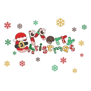 Festive Merry Christmas wall stickers with candy cane patterns and colorful snowflakes
