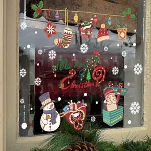 Merry Christmas Window Stickers Santa Claus Snowman Christmas Tree Electrostatic PVC Decals For Glass Door Shop Home Decor