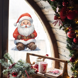 Cartoon Weihnachtsmann Fensteraufkleber für festliche Glasdeko in warmer Atmosphäre