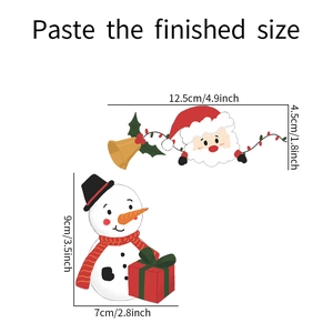 Detailed size measurement chart for Christmas Santa and snowman wall stickers