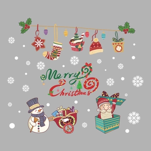 Christmas window decals with Santa, snowman, and snowflakes for holiday glass decoration