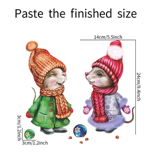 Detailed size specifications for cartoon winter mice wall decals for home decoration
