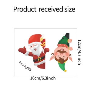 Dimensions détaillées des stickers Père Noël et lutin de 16x12 cm pour décoration