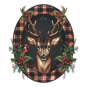 Artistic Christmas reindeer wall sticker with cardinal bird and winter berries decoration