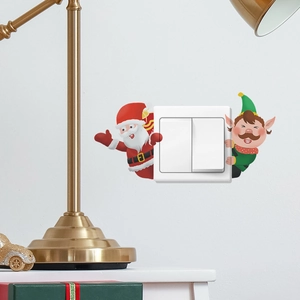 Sticker Interrupteur de Noël Père Noël Lutin PVC Sticker Mural Dessin Animé pour Salon Chambre Décoration de Fête