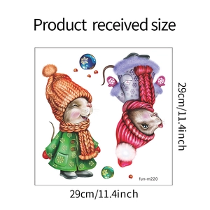 Detail view of winter theme cartoon mouse wall sticker with product size 29cm x 29cm