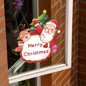 Festive Christmas window stickers with Santa, reindeer and Merry Christmas slogan