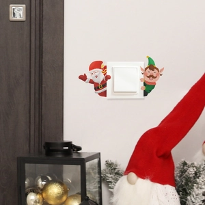 Stickers muraux Père Noël et elfe drôles pour décoration d'interrupteur domestique