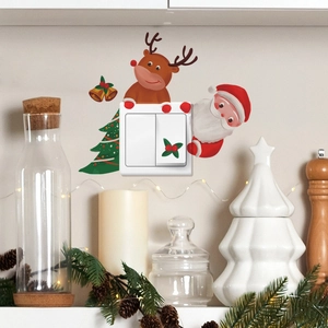 Cartoon Christmas Santa and reindeer wall stickers for home light switch decoration