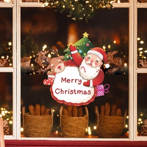 Cartoon Christmas Santa Claus Reindeer Window Stickers Merry Christmas PVC Static Cling Glass Door Decals Xmas Holiday Home Decor