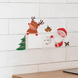 Christmas wall and switch stickers featuring Santa, reindeer, and festive holiday trees