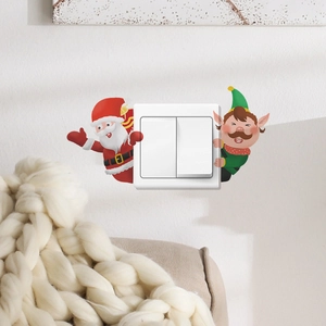 Autocollants de Noël amusants pour interrupteur avec Père Noël et lutin décoratifs