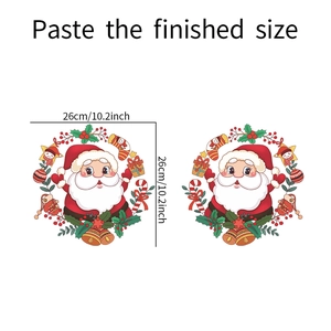 Detail showing cartoon Santa Claus wreath window sticker size 26cm for Christmas decor