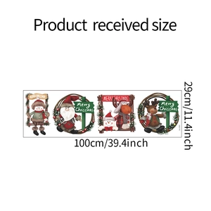 Stickers muraux de Noël montrant les dimensions 100x29cm avec Père Noël et bonshommes de neige