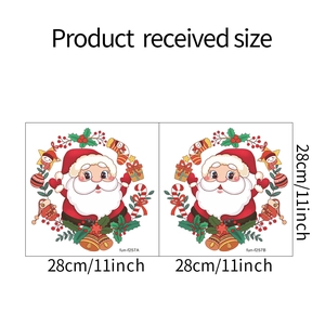 Detailed size specifications for Santa Claus wreath window stickers measuring 28x28cm