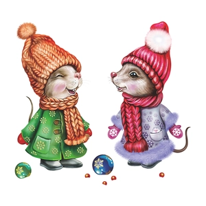 Cartoon winter mice wall stickers with scarves and hats for home bathroom decoration