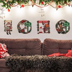 Sticker Mural Noël Père Noël Bonhomme De Neige Renne En PVC Slogan Festif Décoration Pour Chambre À Coucher Salon Maison