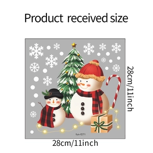 Size specifications for Christmas window stickers showing snowman and tree decals at 11 inches