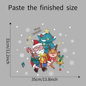 Vue détaillée des stickers Père Noël et renne pour fenêtres avec les dimensions