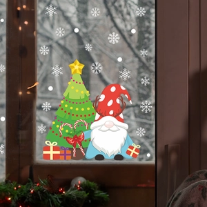Stickers de fenêtre de Noël autocollants avec gnomes et sapin pour décor de fête