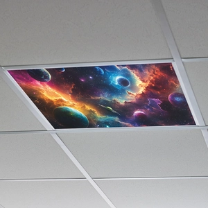 Cosmos galaxy ceiling light cover featuring vibrant nebulas and planets in deep space