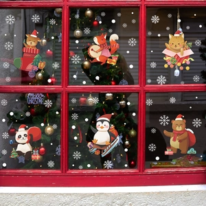 Weihnachten Fensteraufkleber Set PVC Statisch Haftend Rentier Pinguin Panda Schneeflocken Festliche Xmas Glas Dekoration Für Zuhause