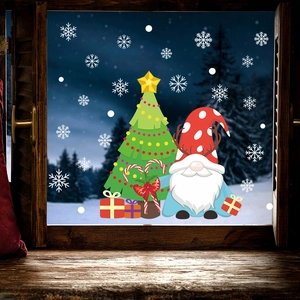 Autocollants de fenêtre de Noël avec gnome et sapin pour décoration festive en verre