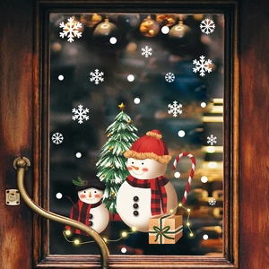 Christmas window stickers with snowman, tree and snowflakes for glass door decoration