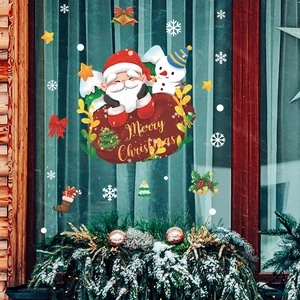 Merry Christmas glass window stickers featuring Santa Claus and snowman festive decorations