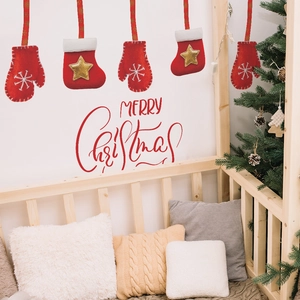 Detailed wall sticker set featuring Merry Christmas text with festive socks and gloves