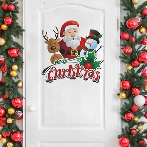 Sticker Mural de Noël Dessin Animé Père Noël Renne Bonhomme de Neige PVC pour Chambre Salon Décoration de Maison de Vacances