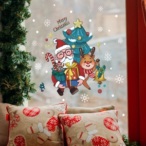 Stickers de Noël pour fenêtres avec Père Noël et renne pour décoration festive en verre