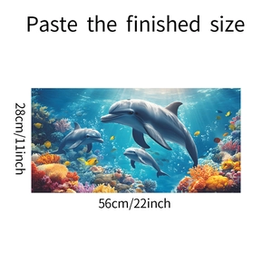 Detail showing 56x28cm underwater world wall decal with dolphins and coral reef scene