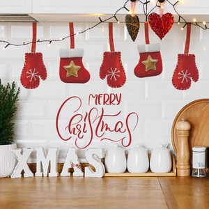 Christmas felt glove and boot ornaments set with snowflake patterns for wall decoration
