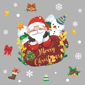 Christmas window decals with Santa Claus, snowman, and snowflakes for holiday decoration