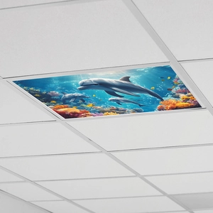 Underwater dolphin ocean world ceiling film sticker for 2x4 office light covers