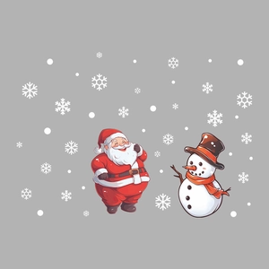 Festive Santa Claus and snowman window stickers set with white snowflakes decoration