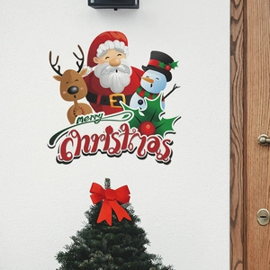 Détail de stickers muraux père Noël et bonhomme de neige avec slogan joyeux Noël