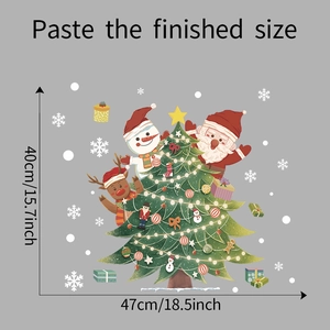 Detail of Christmas tree wall sticker with Santa, snowman and reindeer on gray background