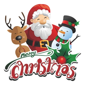 Stickers muraux de Noël avec Père Noël, renne et bonhomme de neige et texte Merry Christmas
