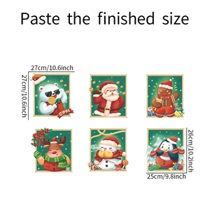 Detailed size chart for Christmas character wall stickers featuring Santa and penguin