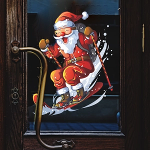 Christmas Skiing Santa Claus Window Sticker PVC Static Cling Decal For Glass Door Shop Window Holiday Home Decoration